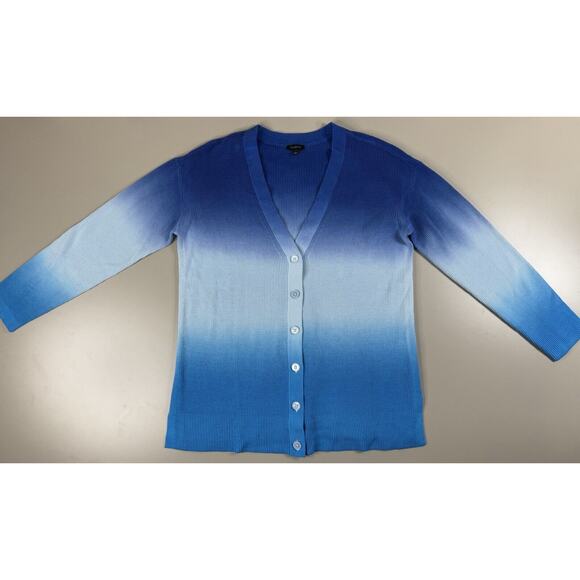 Talbots Womens Ombre Cardigan Sweater Large Blue Vneck Classic Preppy Spring - Picture 2 of 9